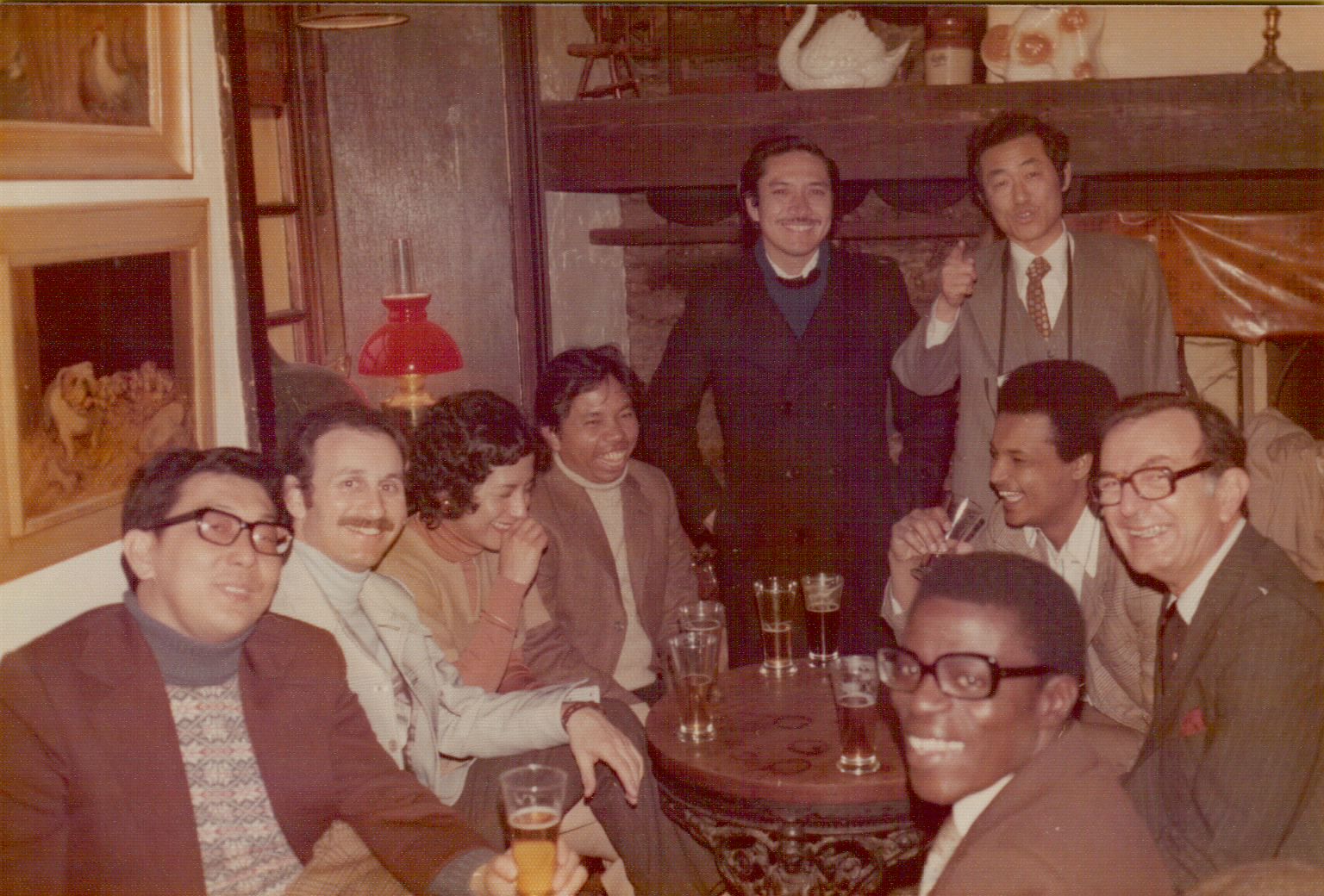 Amha with international friends and fellow students in Europe, late 1970s